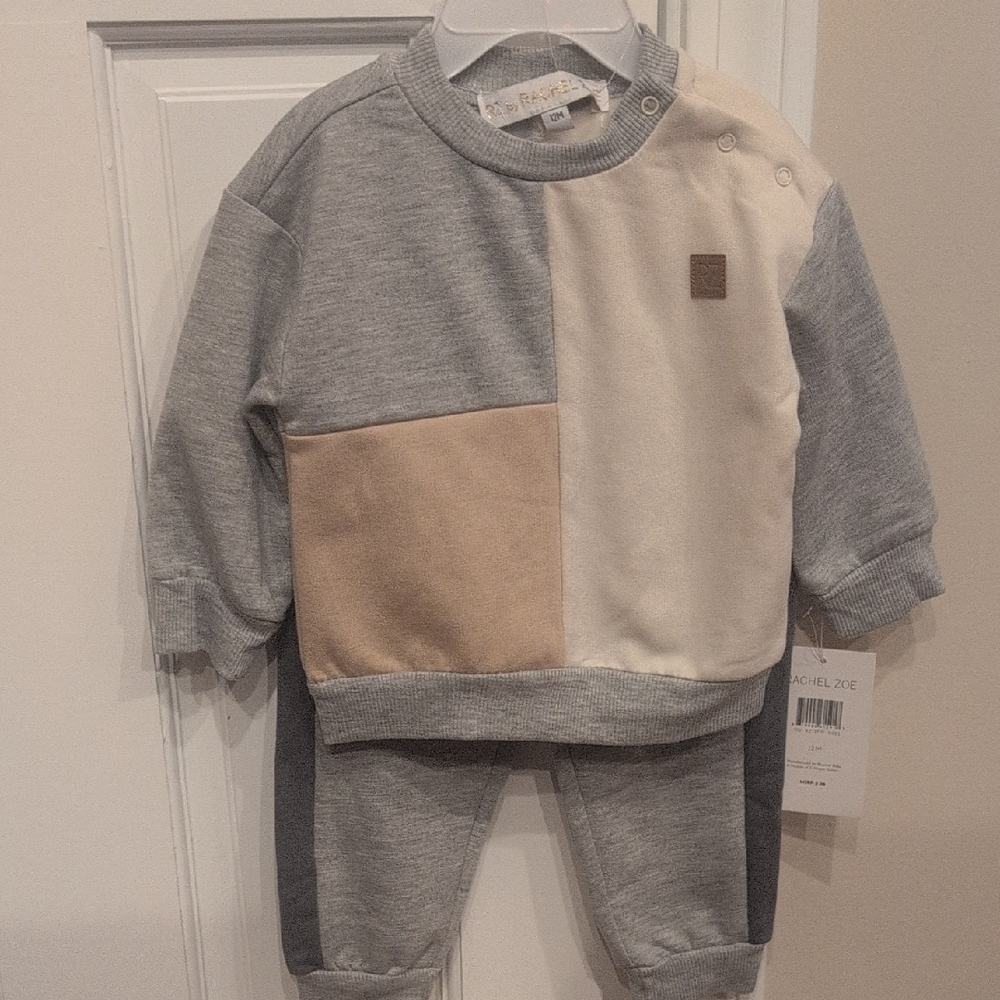 Rachel Zoe Neutral Colorblock Baby Sweatshirt & Joggers Set
